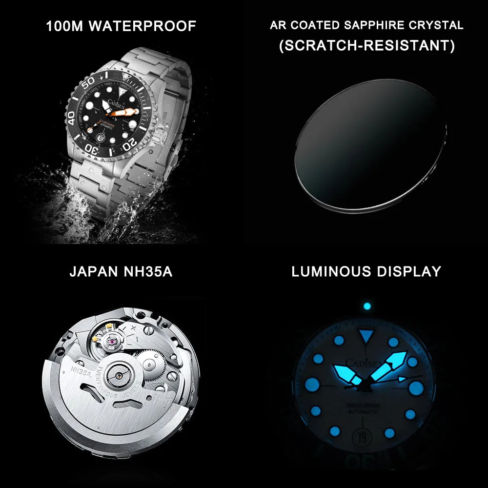 Relógio Automático Cadisen Aqua Diver Masculino - Maquinário Japonês