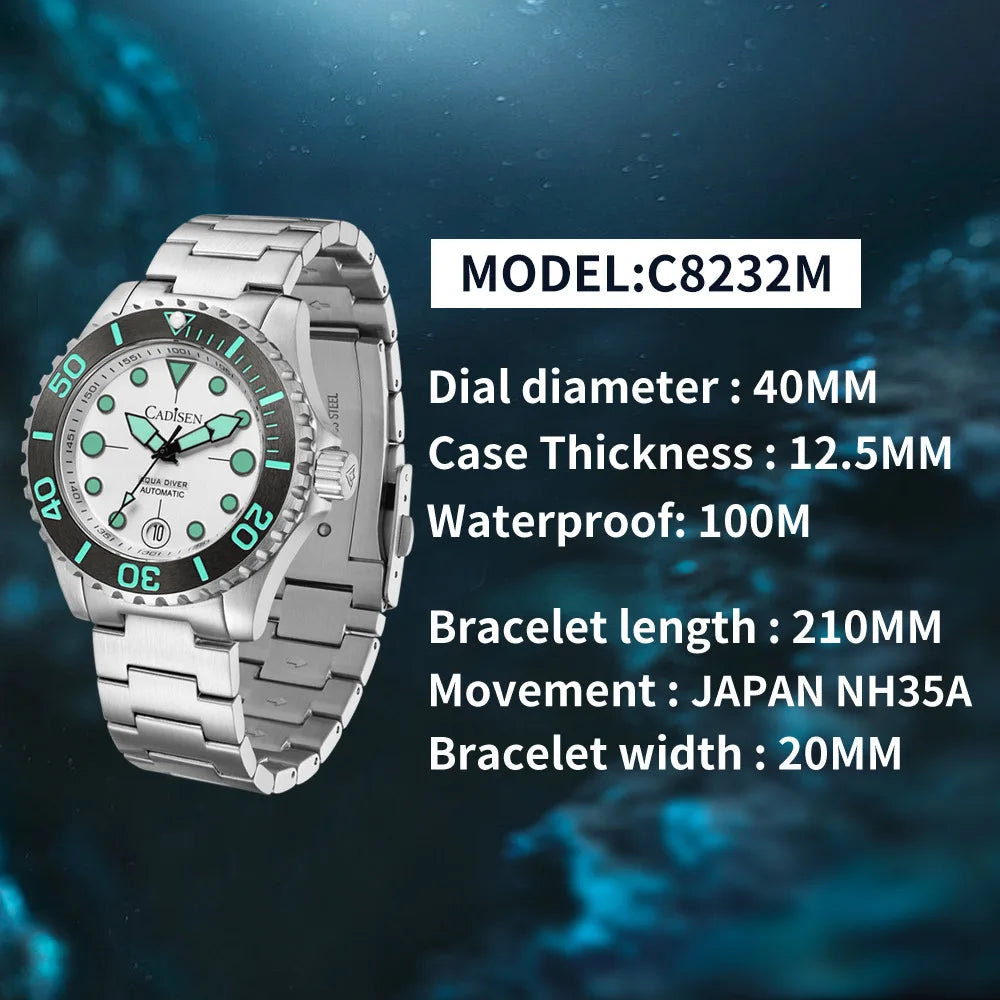 Relógio Automático Cadisen Aqua Diver Masculino - Maquinário Japonês