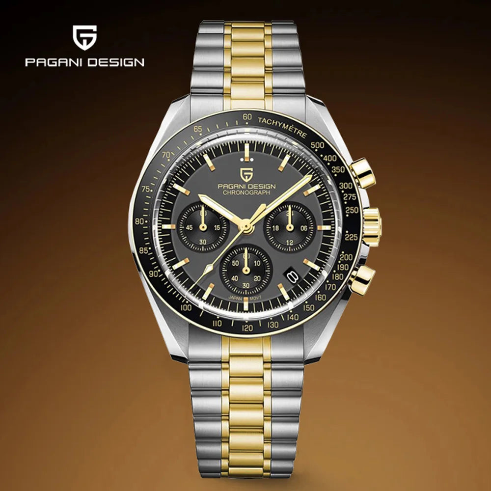Pagani Design PD1701 Cronógrafo Quartzo VK63 – Safira AR Dourado