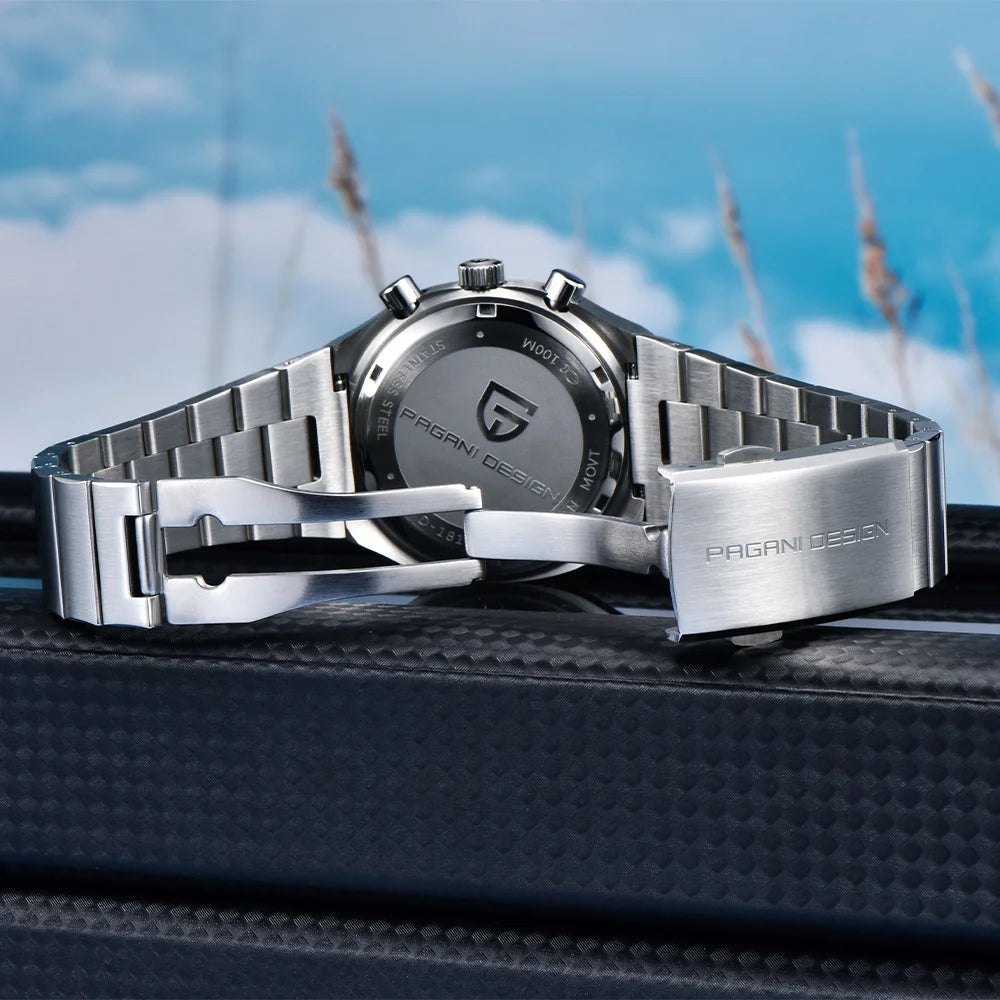 Relógio Masculino Cronógrafo PAGANI DESIGN PD1819 – Maquinário de Quartzo Japonês Miyota OS00, Vidro de Safira e À Prova D'água (Speedmaster / Testador de Velocidade)