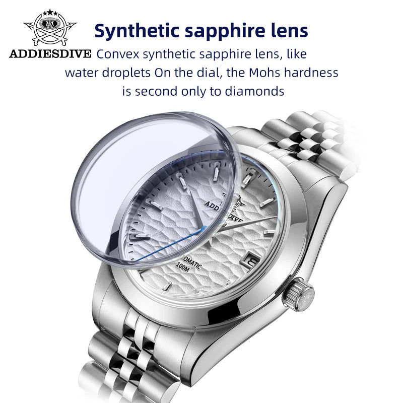 Relógio Automático Masculino ADDIESDIVE AD2118 – Maquinário Seiko NH35A, Vidro Safira e Pulseira Jubilee em Aço 316L (100m / 10 Bar)