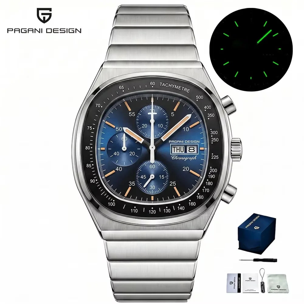 Relógio Masculino Cronógrafo PAGANI DESIGN PD1819 – Maquinário de Quartzo Japonês Miyota OS00, Vidro de Safira e À Prova D'água (Speedmaster / Testador de Velocidade)