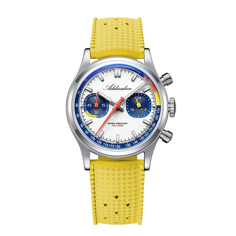 Relógio Masculino ADDIESDIVE 38mm com Pulseira de Borracha Fluorada, À Prova D'água 10 Bar, AD2549, Super Luminoso BGW9, Cronógrafo Quartzo 0S21