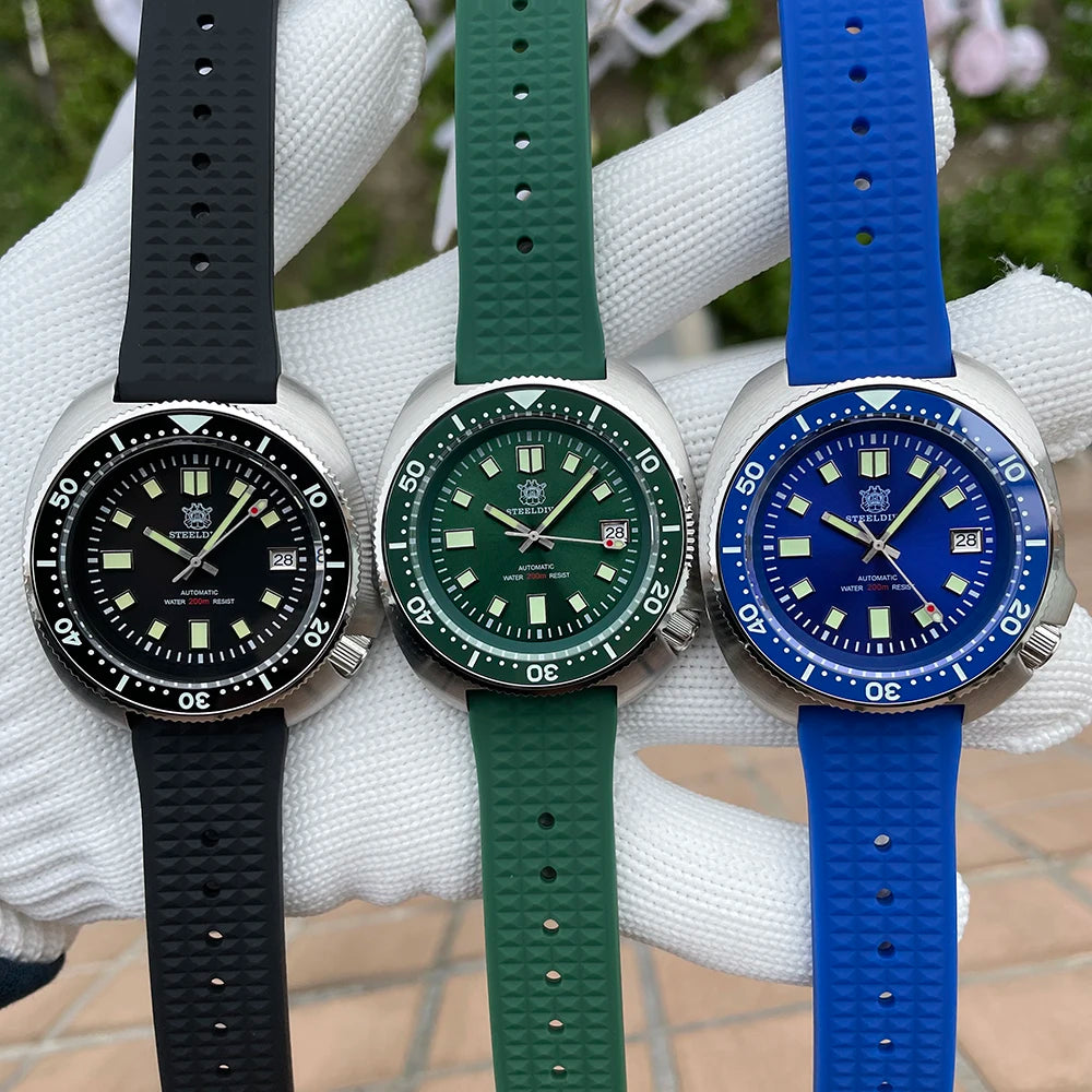 Relógio de Mergulho Automático STEELDIVE SD1970 "Tartaruga" 44mm – Maquinário Seiko NH35, Vidro de Safira com Antirreflexo Transparente e Bezel de Cerâmica