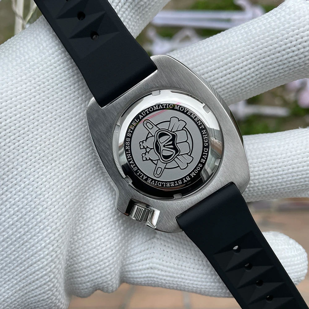 Relógio de Mergulho Automático STEELDIVE SD1970 "Tartaruga" 44mm – Maquinário Seiko NH35, Vidro de Safira com Antirreflexo Transparente e Bezel de Cerâmica