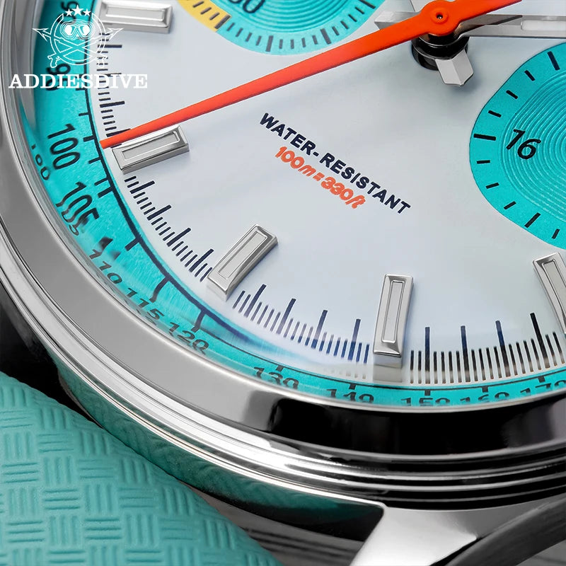 Relógio Masculino ADDIESDIVE 38mm com Pulseira de Borracha Fluorada, À Prova D'água 10 Bar, AD2549, Super Luminoso BGW9, Cronógrafo Quartzo 0S21