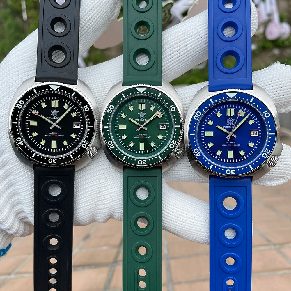 Relógio de Mergulho Automático STEELDIVE SD1970 "Tartaruga" 44mm – Maquinário Seiko NH35, Vidro de Safira com Antirreflexo Transparente e Bezel de Cerâmica