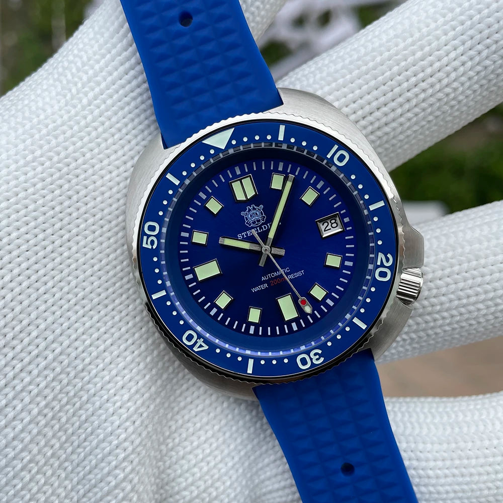 Relógio de Mergulho Automático STEELDIVE SD1970 "Tartaruga" 44mm – Maquinário Seiko NH35, Vidro de Safira com Antirreflexo Transparente e Bezel de Cerâmica