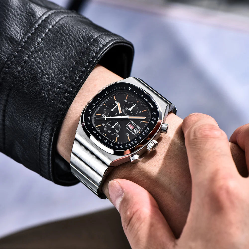 Relógio Masculino Cronógrafo PAGANI DESIGN PD1819 – Maquinário de Quartzo Japonês Miyota OS00, Vidro de Safira e À Prova D'água (Speedmaster / Testador de Velocidade)