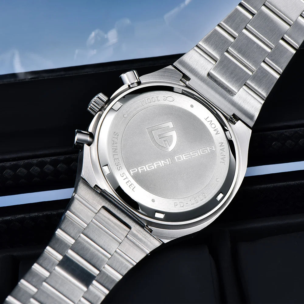 Relógio Masculino Cronógrafo PAGANI DESIGN PD1819 – Maquinário de Quartzo Japonês Miyota OS00, Vidro de Safira e À Prova D'água (Speedmaster / Testador de Velocidade)