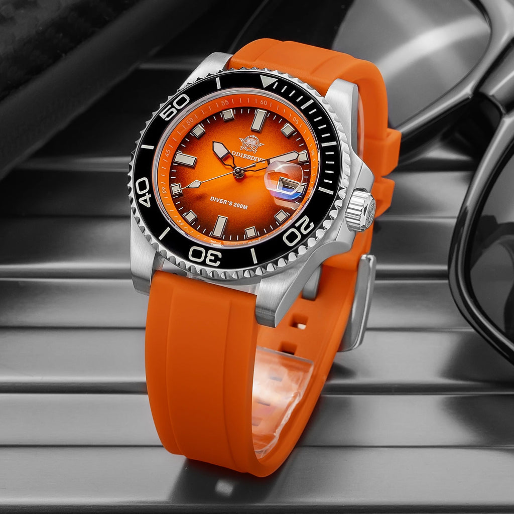 "Relógio Masculino Mergulhador ADDIESDIVE (Lançamento / Marca de Destaque), À Prova D'água, Luminoso, Relógio de Pulso Quartz, Mostrador Verde/Vermelho/Laranja, Relógio em Aço Inoxidável"