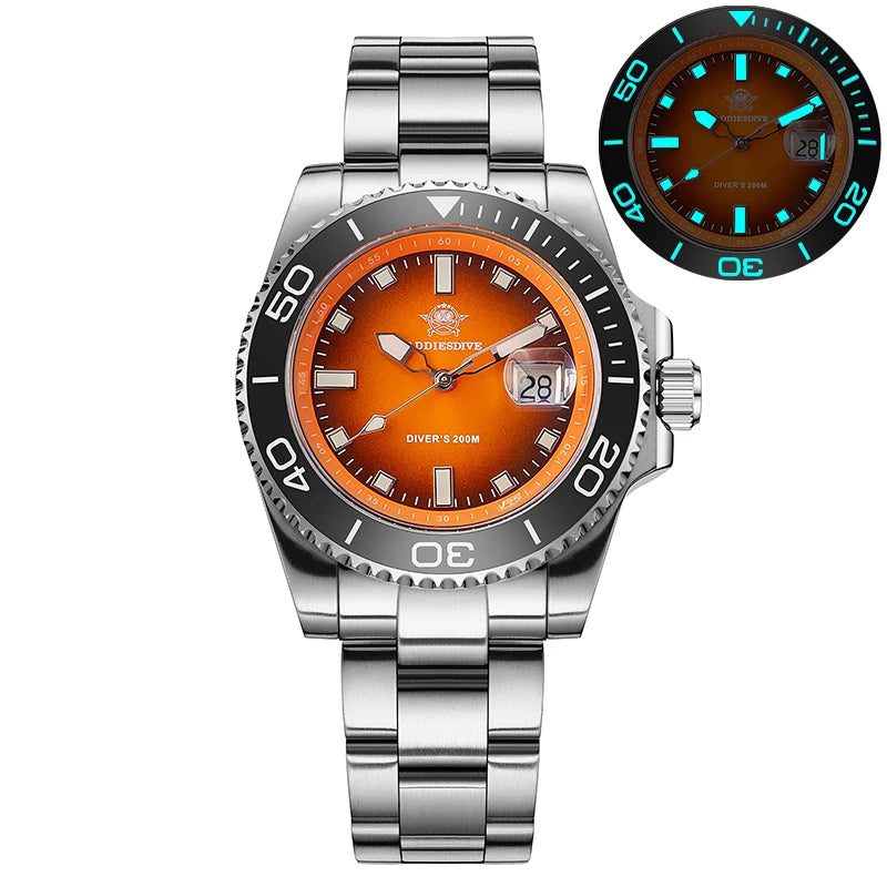 "Relógio Masculino Mergulhador ADDIESDIVE (Lançamento / Marca de Destaque), À Prova D'água, Luminoso, Relógio de Pulso Quartz, Mostrador Verde/Vermelho/Laranja, Relógio em Aço Inoxidável"