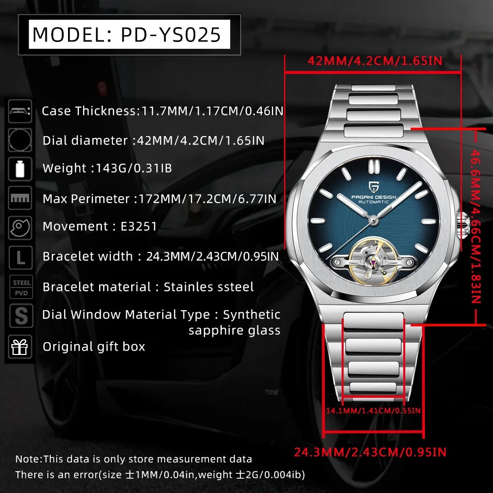 Relógio Masculino Pagani Design Esqueleto Automático – Vidro Safira e Aço 316L