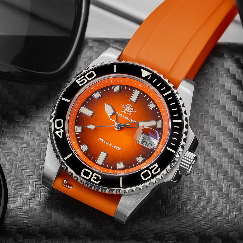 "Relógio Masculino Mergulhador ADDIESDIVE (Lançamento / Marca de Destaque), À Prova D'água, Luminoso, Relógio de Pulso Quartz, Mostrador Verde/Vermelho/Laranja, Relógio em Aço Inoxidável"