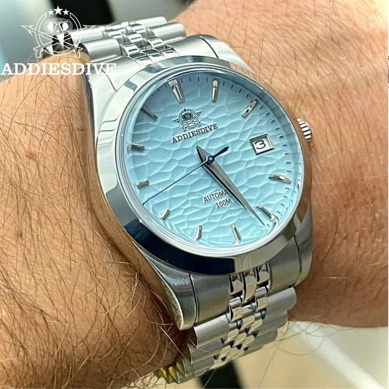 Relógio Automático Masculino ADDIESDIVE AD2118 – Maquinário Seiko NH35A, Vidro Safira e Pulseira Jubilee em Aço 316L (100m / 10 Bar)