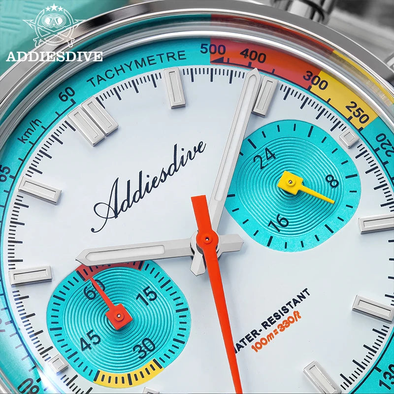 Relógio Masculino ADDIESDIVE 38mm com Pulseira de Borracha Fluorada, À Prova D'água 10 Bar, AD2549, Super Luminoso BGW9, Cronógrafo Quartzo 0S21